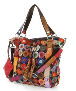 AmeriLeather Lloyd Leather Patchwork Circles Convertible Tote