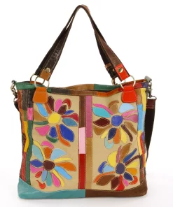 AmeriLeather Rosalie Leather & Canvas Floral Patched Convertible Tote -Cheap AmeriLeather Store 1458309 ALT2