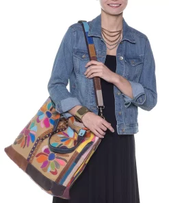 AmeriLeather Rosalie Leather & Canvas Floral Patched Convertible Tote -Cheap AmeriLeather Store 1458309 ALT9