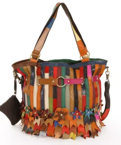 AmeriLeather Kylie Leather Striped & Floral Patchwork Convertible Shoulder Bag -Cheap AmeriLeather Store 1458837 ALT2