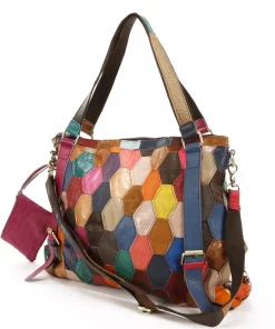 AmeriLeather Miya Leather Honeycomb Patchwork Convertible Shoulder Bag