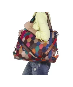 AmeriLeather Miya Leather Honeycomb Patchwork Convertible Shoulder Bag -Cheap AmeriLeather Store 1458839 ALT10