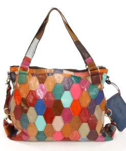 AmeriLeather Miya Leather Honeycomb Patchwork Convertible Shoulder Bag -Cheap AmeriLeather Store 1458839 ALT2