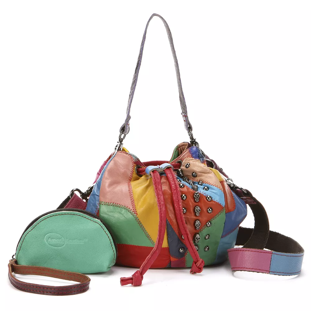 AmeriLeather Qmetal Patchwork Leather Mini Shoulder Bag 4 AmeriLeather Qmetal Patchwork Leather Mini Shoulder Bag - Image 2
