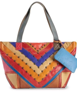 AmeriLeather Simonda Leather Rainbow Tote Bag and Coin Pouch Set
