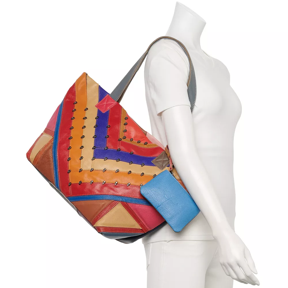 AmeriLeather Simonda Leather Rainbow Tote Bag and Coin Pouch Set 6 AmeriLeather Simonda Leather Rainbow Tote Bag and Coin Pouch Set - Image 4