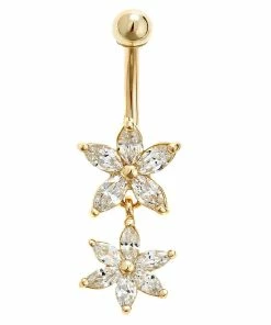 Amella Jewels 14K Gold Solid Double Flower Belly Ring