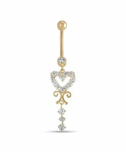 Amella Jewels 14k Gold Cubic Zirconia Dangle Heart Belly Ring