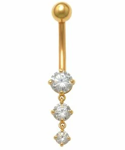 Amella Jewels 10K Gold Dangle Round Cubic Zirconia Belly Ring