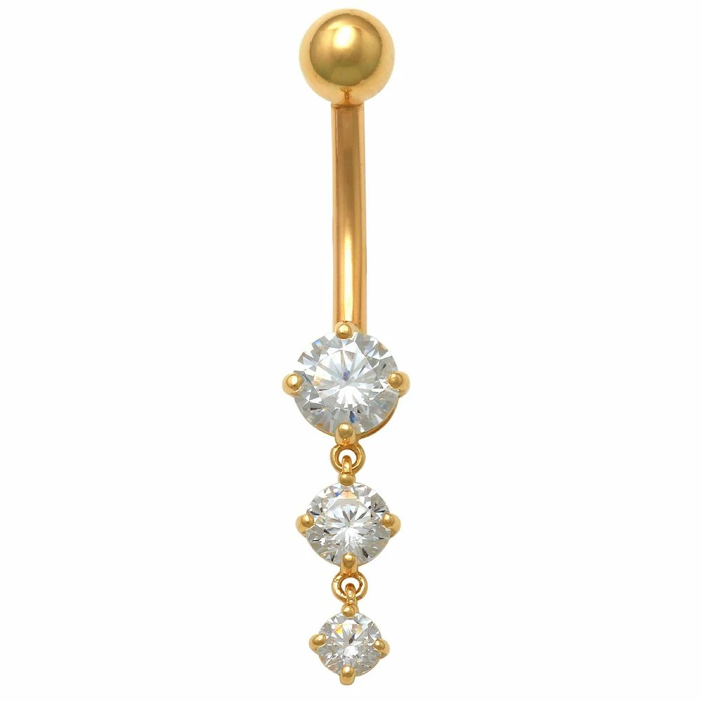 Amella Jewels 10K Gold Dangle Round Cubic Zirconia Belly Ring 3 Amella Jewels 10K Gold Dangle Round Cubic Zirconia Belly Ring