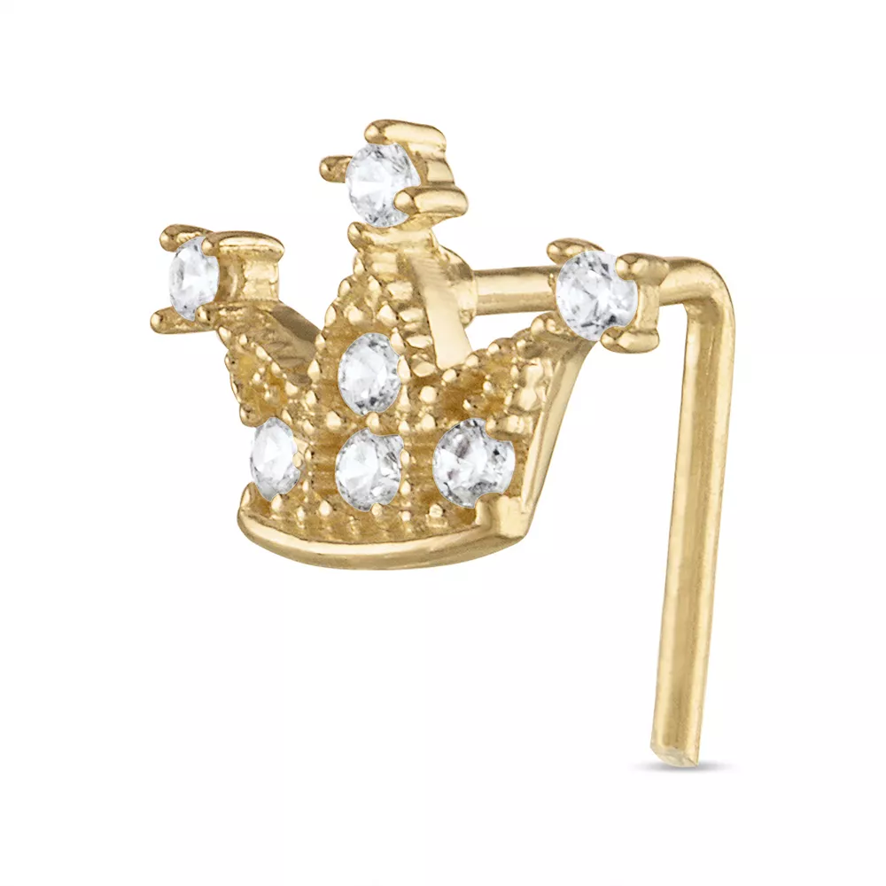 Amella Jewels 10k Gold Cubic Zirconia Crown L-Post Nose Stud 3 Amella Jewels 10k Gold Cubic Zirconia Crown L-Post Nose Stud