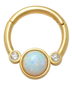 Amella Jewels 10K Gold With Opal & Cubic Zirconia Solid Clicker Nose Ring