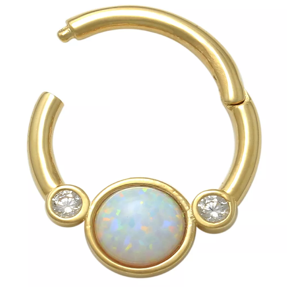 Amella Jewels 10K Gold With Opal & Cubic Zirconia Solid Clicker Nose Ring 4 Amella Jewels 10K Gold With Opal & Cubic Zirconia Solid Clicker Nose Ring - Image 2
