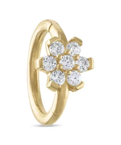 Amella Jewels 10k Gold Cubic Zirconia Flower Septum Clicker Nose Ring