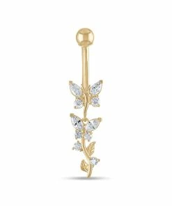 Amella Jewels 14k Gold Cubic Zirconia Butterfly Dangle Belly Ring