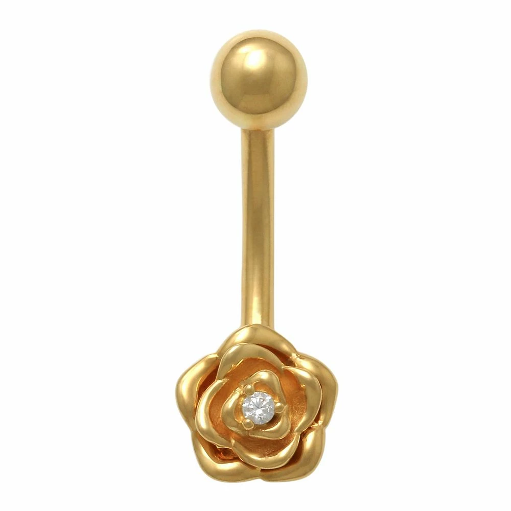 Amella Jewels 10k Gold Belly Ring With Flower Design 3 Amella Jewels 10k Gold Belly Ring With Flower Design