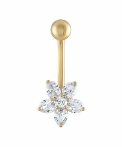 Amella Jewels 10k Gold Cubic Zirconia Flower Shaped Belly Button Ring