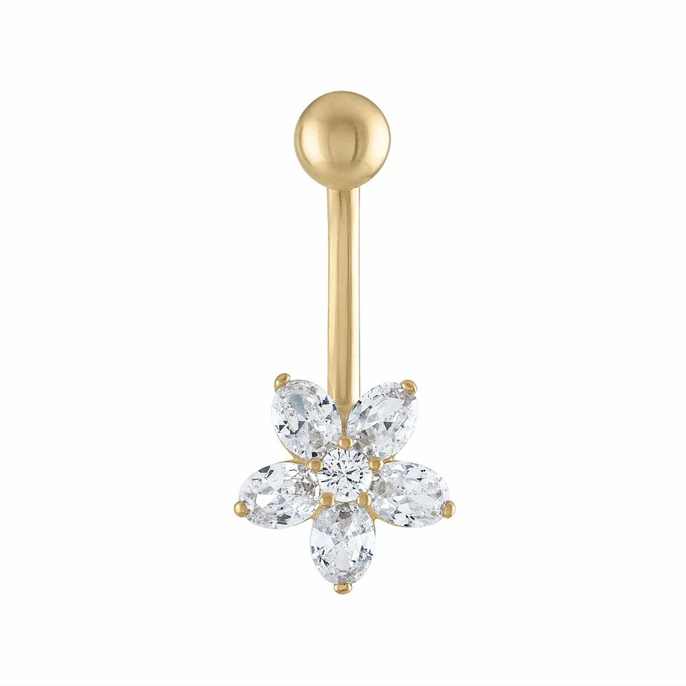 Amella Jewels 10k Gold Cubic Zirconia Flower Shaped Belly Button Ring 3 Amella Jewels 10k Gold Cubic Zirconia Flower Shaped Belly Button Ring