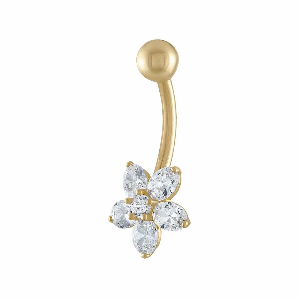 Amella Jewels 10k Gold Cubic Zirconia Flower Shaped Belly Button Ring 4 Amella Jewels 10k Gold Cubic Zirconia Flower Shaped Belly Button Ring - Image 2